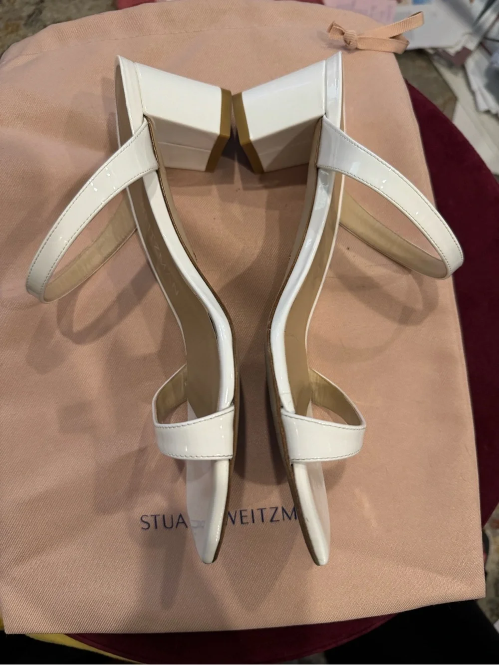 Stuart Weitzman White Double-Strap Square-Toe Heels - Picture 2 of 5